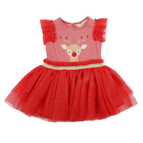 Minihaha Christmas Reindeer Dress Red (Size 00-2)