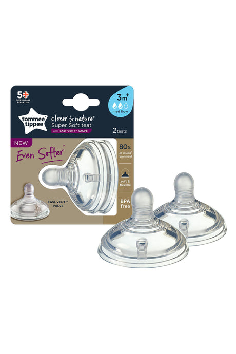 Tommee Tippee Closer To Nature Soft Teat Medium Flow, (Pack of 2)