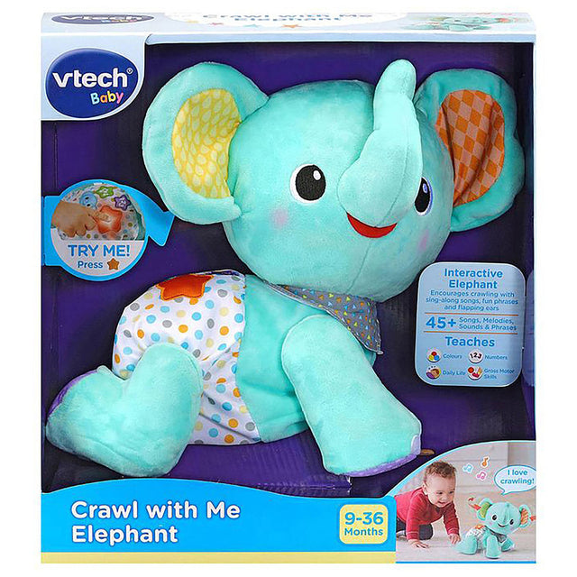 VTech Crawl with Me Elephant Interactive Plush Toy, Blue