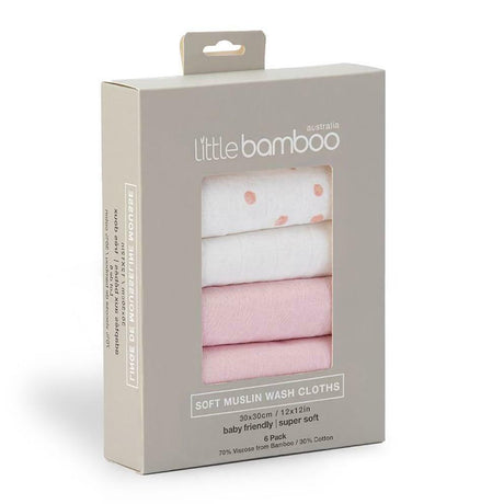 Little Bamboo Muslin Baby Face Washers 6 Pack - Dusty Pink