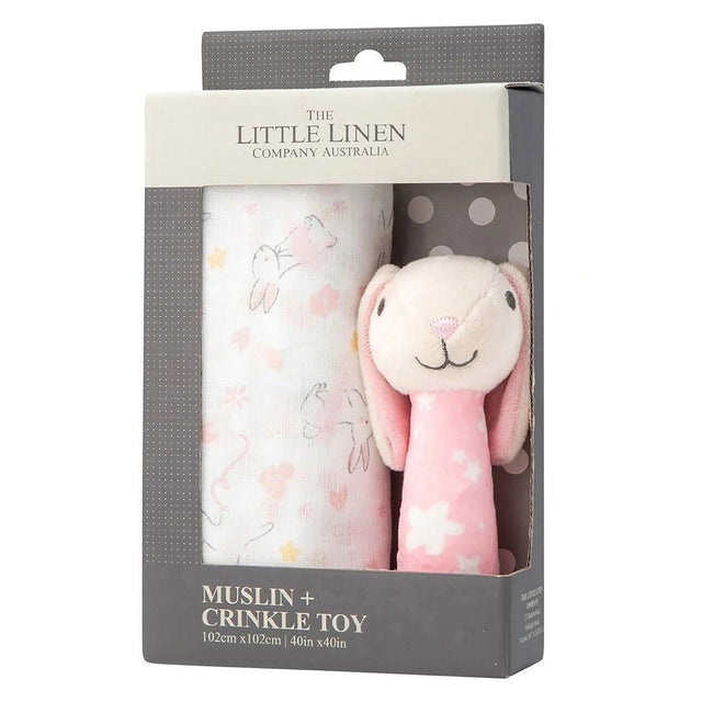 Little Linen Muslin Wrap & Crinkle Toy - Ballerina Bunny