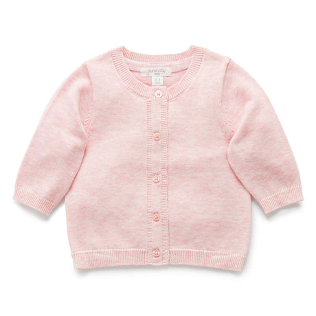 PureBaby Cotton Cardigan - Pale Pink Melange