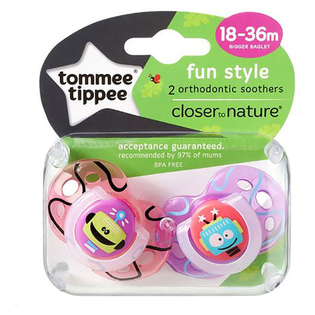 Tommee Tippee Closer To Nature Fun Style Orthodontic Soothers 2PK 18-36 Months