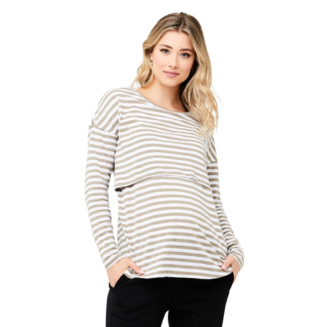 Ripe Lionel Long Sleeve Nursing Tee - Olive/White