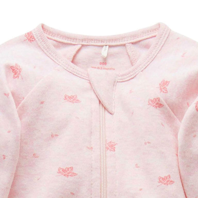 PureBaby Zip Growsuit - Pale Pink Leaf