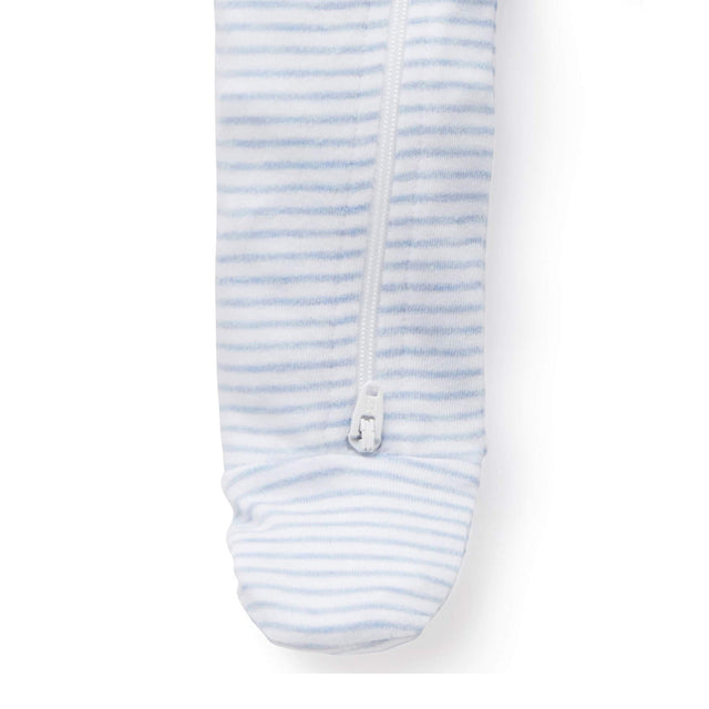 PureBaby Zip Growsuit - Pale Blue Melange Stripe