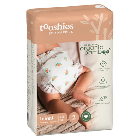 Tooshies Organic Bamboo Nappies Size 2 Infant (4-8kg) 48pk