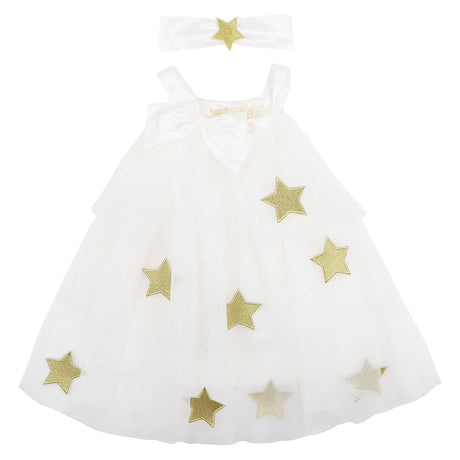 Minihaha Star Dress with Headband, White