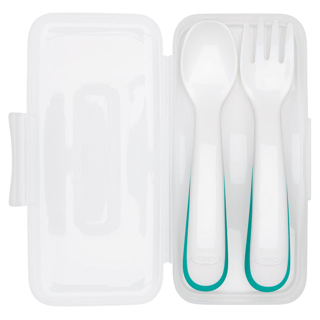 On the Go Plastic Fork & Spoon Set With Travel Case - Teal