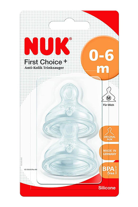 Nuk First Choice Plus Anti-Colic Teat - Medium 0-6 Months, (Pack of 2)