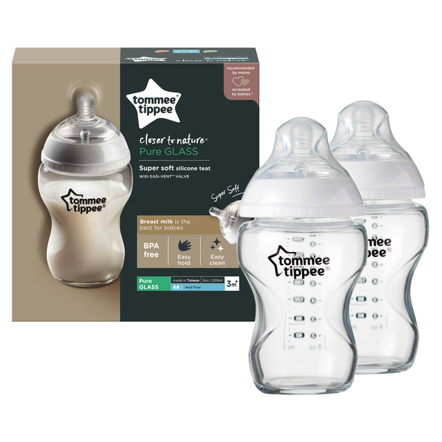 Tommee Tippee Closer to Nature Glass Bottle Medium Teat 250ml 2pk