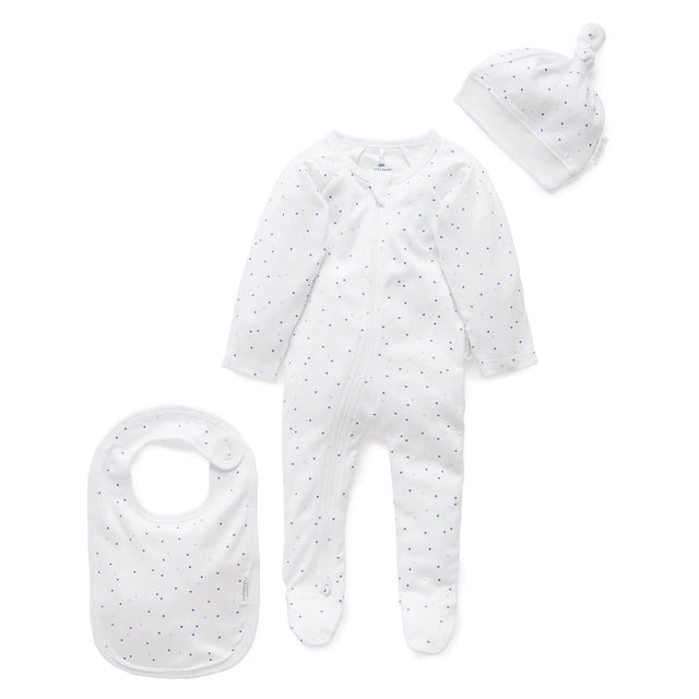 PureBaby 3 Piece Set - Pale Blue Spot