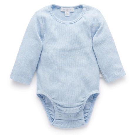 PureBaby Ribbed Long Sleeve Bodysuit - Pale Blue Melange