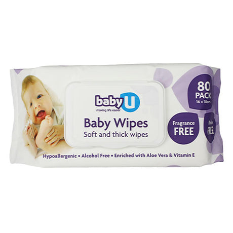 babyU Baby Wipes Fragrance Free 80 Pack