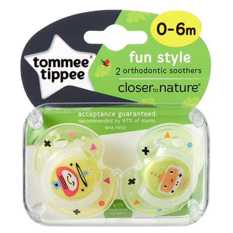 Tommee Tippee Closer To Nature Fun Style Orthodontic Soothers 2PK 0-6 Months