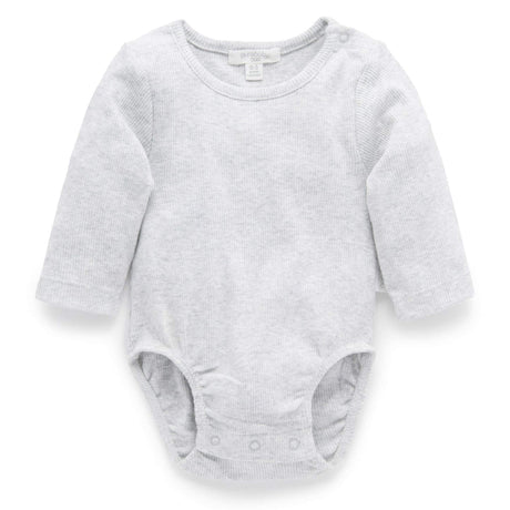 PureBaby Ribbed Long Sleeve Bodysuit - Pale Grey Melange