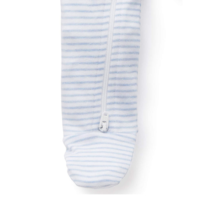 PureBaby Zip Growsuit - Pale Blue Melange Stripe