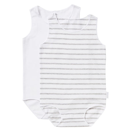 Bonds Wonderbodies Short Sleeve Singletsuit 2 Pack - White & Grey Marle Stripe