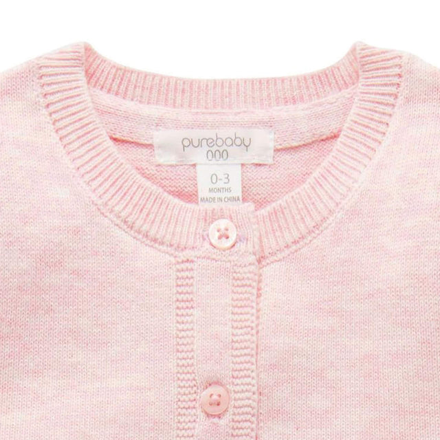 PureBaby Cotton Cardigan - Pale Pink Melange