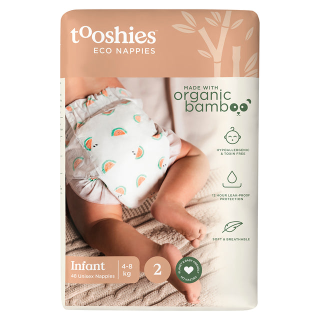 Tooshies Organic Bamboo Nappies Size 2 Infant (4-8kg) 48pk