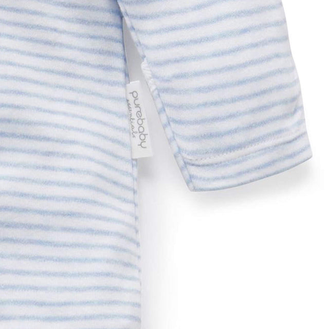 PureBaby Zip Growsuit - Pale Blue Melange Stripe